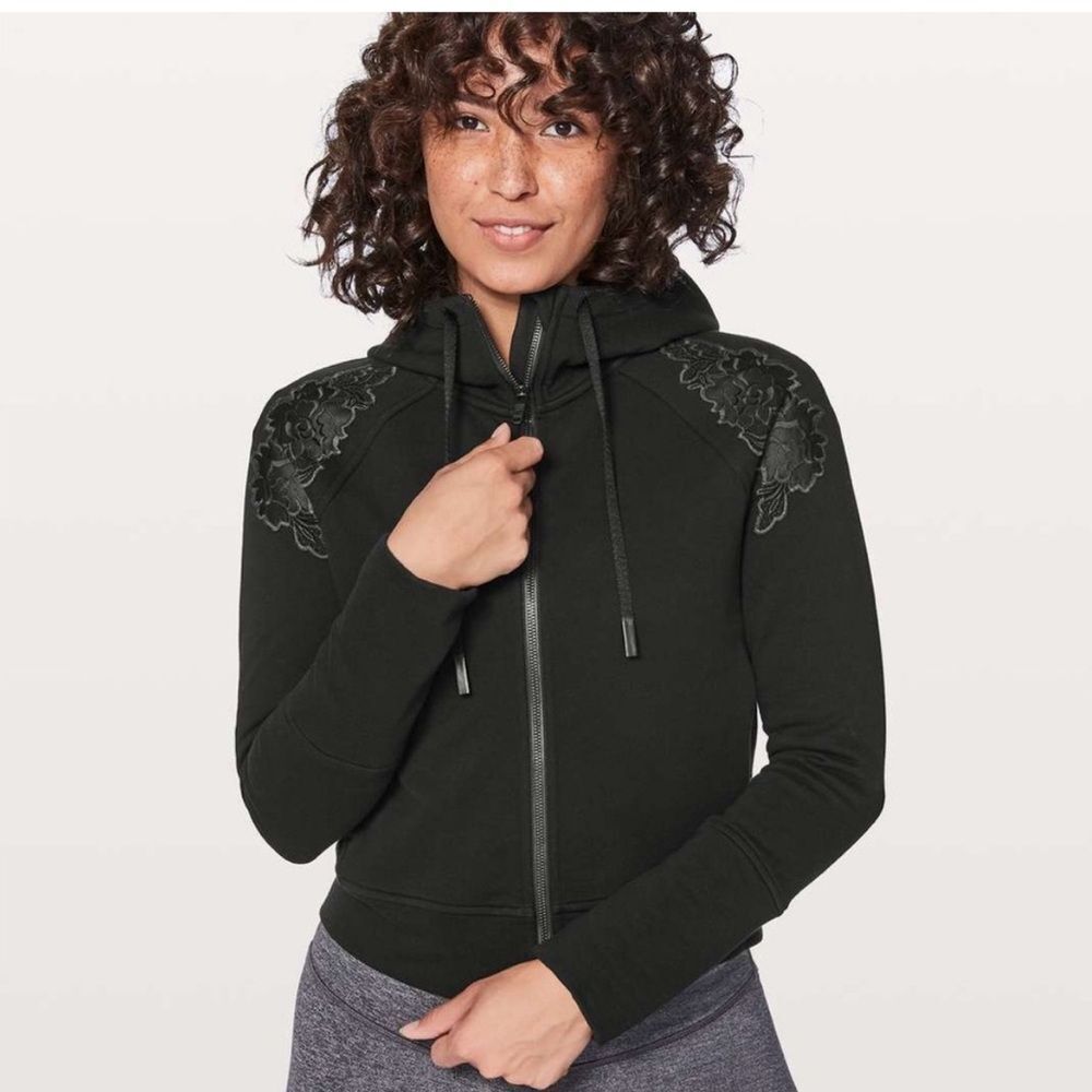 lululemon athletica black Zip-Up Hoodie with Embroidered Shoulders